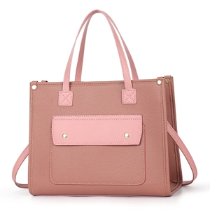 Minimalist dusty pink leather tote bag with pebble texture and detachable shoulder strap