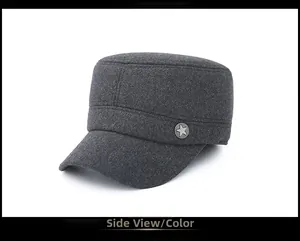 Vue latérale détaillée d'une casquette militaire en laine avec badge étoile argent