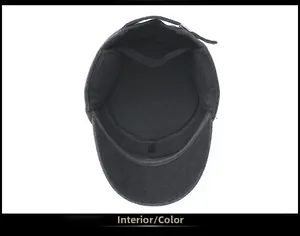 Vue détaillée de la casquette en feutre de laine avec cache-oreilles et doublure interne