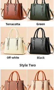 Multi-color PU leather handbags in yellow green cream and black with metal charms
