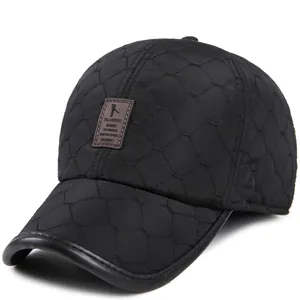 Men Winter Quilted Baseball Cap Warm Earflaps Outdoor Sports Windproof Thickened Polyester Hat Adjustable