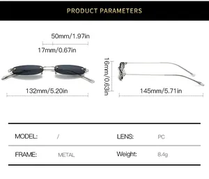 Maßangaben für randlose Metall-Sonnenbrillen mit 50mm Gläsern und PC-Material-Details