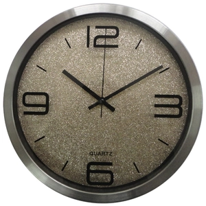 Round Wall Clock Stainless Steel Metal Frame Glitter Dial Silent Quartz Movement Modern Minimalist Home Office Decor