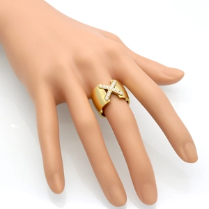 Polished titanium steel X-shaped cross ring with sparkling zircon stones for women