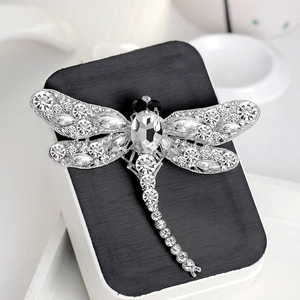 Vintage large dragonfly brooch with sparkling crystals and silver-tone metal base