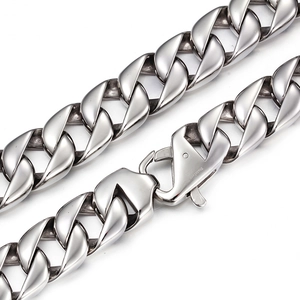 15mm silver Cuban link chain necklace for men in 316L stainless steel with lobster clasp