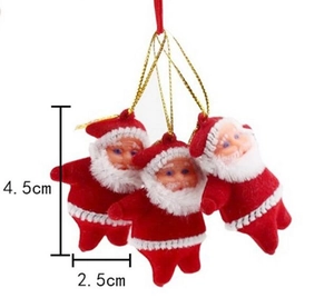 Three small Santa Claus Christmas tree hanging ornaments with size dimension 4.5cm by 2.5cm