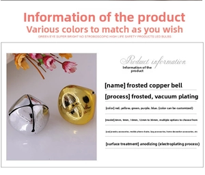 Macro detail of matte gold and silver copper bells with vacuum plated finish for DIY crafts