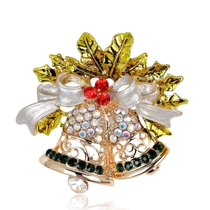 Vintage Campana di Natale Fiocco Spilla in Lega Intarsiata Multicolore Strass Smalto Pettorina Gioielli Festivi per Donna Festa Decorazione