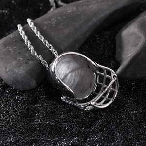 Silver stainless steel baseball helmet pendant with twist chain on black stones