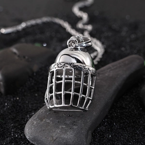 Polished silver baseball helmet pendant necklace for men made of stainless steel