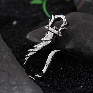 Vintage silver stainless steel fish hook pendant with tribal texture for men's necklace