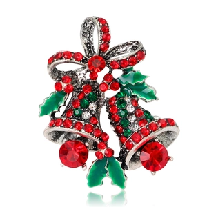 Weihnachtsglocken Brosche Strass Schleife Stechpalmenblatt Legierung Broschenadel Für Damen Festliche Party Kleid Deko Schmuck Geschenk