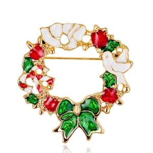 Weihnachten Emaille Kranz Brosche Pin Für Damen Legierung Strass Schleife Friedenstaube Feiertag Zubehör Festlicher Schmuck Geschenk