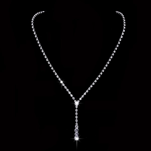 Sparkling silver crystal necklace set with elegant Y-shape rhinestone fringe design