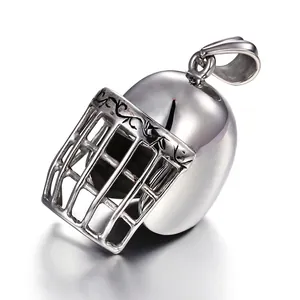 Men Stainless Steel Football Helmet Pendant Polished Hollow Sports Jewelry Punk Style