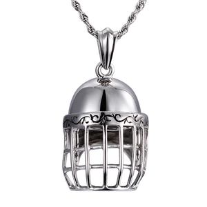Polished silver stainless steel American football helmet pendant necklace for men
