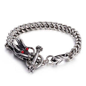 Bracelet dragon vintage pour hommes en acier inoxydable avec une chaîne tressée texturée