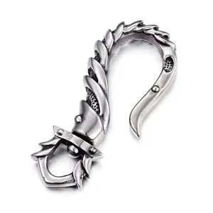 Vintage Fish Hook Pendant Stainless Steel Dragon Scale Texture Punk Style Jewelry Accessory For Men