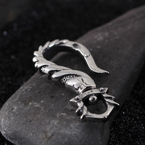 Vintage stainless steel fish hook pendant necklace featuring detailed dragon scale texture