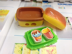 Dual-hole hamburger pencil sharpener with realistic cola and ice cream shaped erasers
