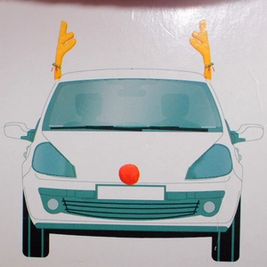 Car Christmas reindeer decoration set featuring plush yellow antlers and a red plush nose