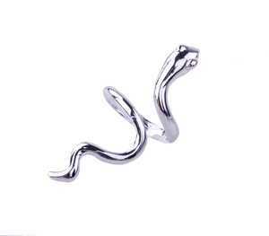 Makroaufnahme des silbernen Schlangenrings mit realistischem Kopf und polierter Oberfläche