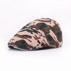 Detail of camouflage ivy cap featuring metal eyelets and durable twill cotton fabric