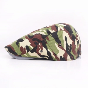 Classic jungle camouflage duckbill cap with cotton linen fabric and metal eyelets