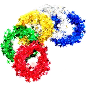 Colorful 7.5m Christmas tinsel garland with star-shaped wires for DIY festive decor