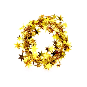 Detail view of golden star wire garland on white background for festive decoration