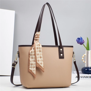 Retro khaki bucket bag with lychee texture leather and stylish houndstooth silk scarf