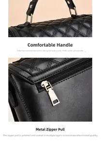 Détails du sac à main en cuir noir matelassé avec fermeture éclair dorée
