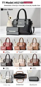 Detailed size view of women's crocodile pattern tote bag measuring 27x13x21cm with handle