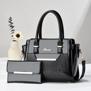 Patent Leather Handbag And Wallet Shiny Croco Embossed Large Capacity Crossbody Shoulder Bag For Women Fashion Daily