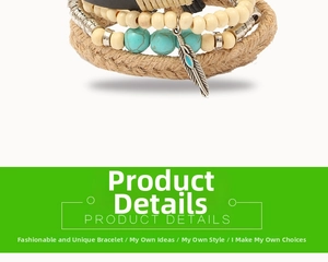 Detail of layered leather bracelet with turquoise beads and metallic feather charms