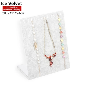 L-shaped jewelry display board in ice flower velvet with 12 slots for necklaces