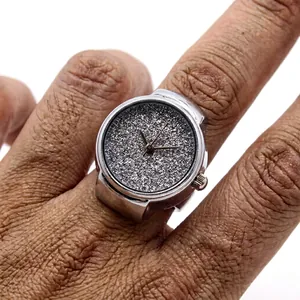 Minimalist silver glitter ring watch in polished stainless steel for modern styling