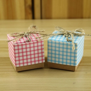 European Style Plaid Candy Box Kraft Paper Gift Case With Jute Rope And Metal Key For Wedding Party Favor Packaging