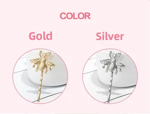 Detailed comparison of vintage matte bee hair clips in golden and silver metallic finishes