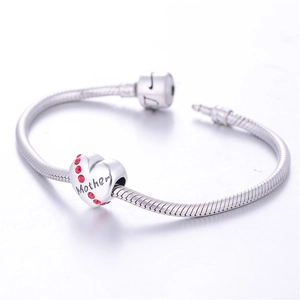 925 sterling zilveren hartbedel met rode kristallen en Mother gravure voor armbanden