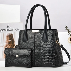 Women Crocodile Pattern PU Leather Handbag And Matching Clutch Elegant Tote Bag Urban Minimalist Crossbody Bag For Daily Work