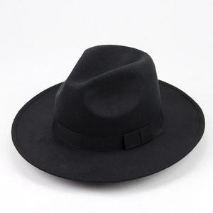 Vintage Wide Brim Fedora Hat Polyester Felt Jazz Cap With Grosgrain Ribbon Bow For Men Women