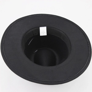 British style wide brim black felt fedora hat with interior sweatband and size label