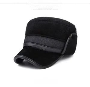 Detailed close-up of plush military hat with thick faux fur and gray fabric stitching