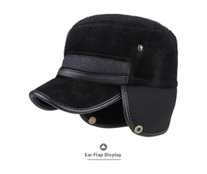 Detail of winter flat cap showing ear flaps and plush lining for cold protection