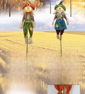 Detailed macro shots of cute Halloween scarecrows with pumpkin and baby face designs.