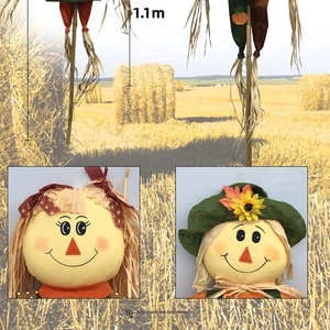 Halloween scarecrow outdoor decoration 1.1m tall with cute doll faces and hat details