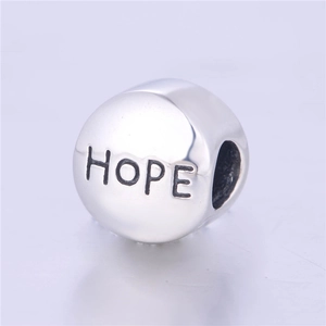 Abalorio de corazón en plata 925 con grabado Hope y cristales brillantes para pulseras DIY