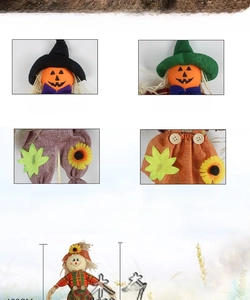 Macro details and size view of a rustic Halloween pumpkin head scarecrow prop